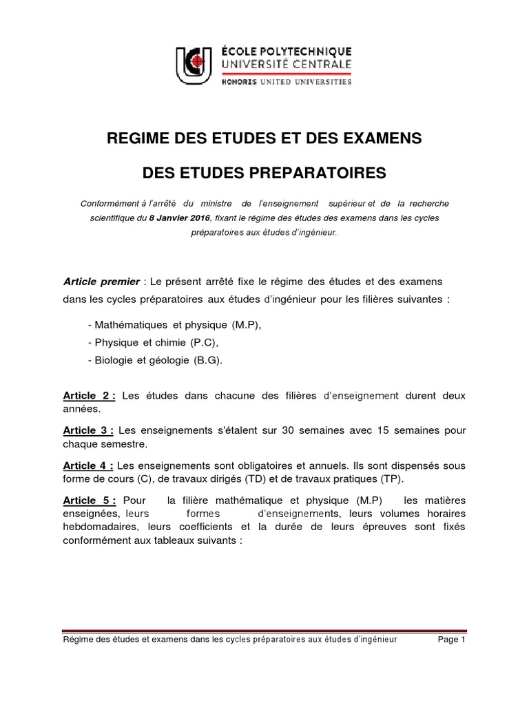 Régime des études en cycles préparatoires | PDF
