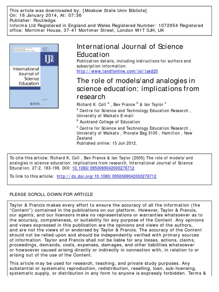 Coll Et Al. 2005. The Role of Models and Analogies in Science Education ...