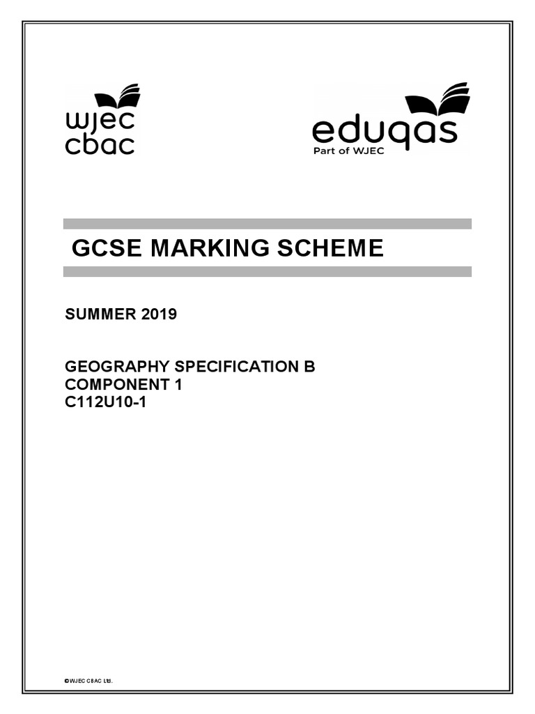 June 2019 MS Component 1 WJEC Geography (B) GCSE PDF Coast Real