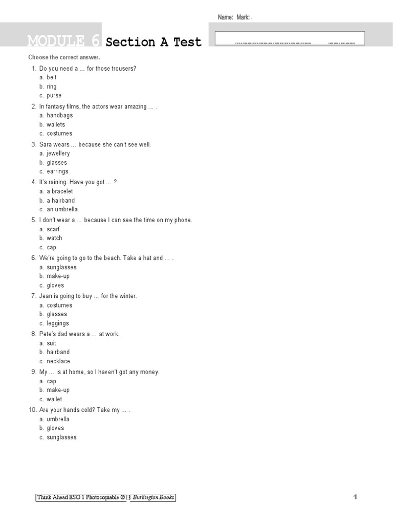 Section A Test: Choose The Correct Answer | PDF | Fashion Accessories ...