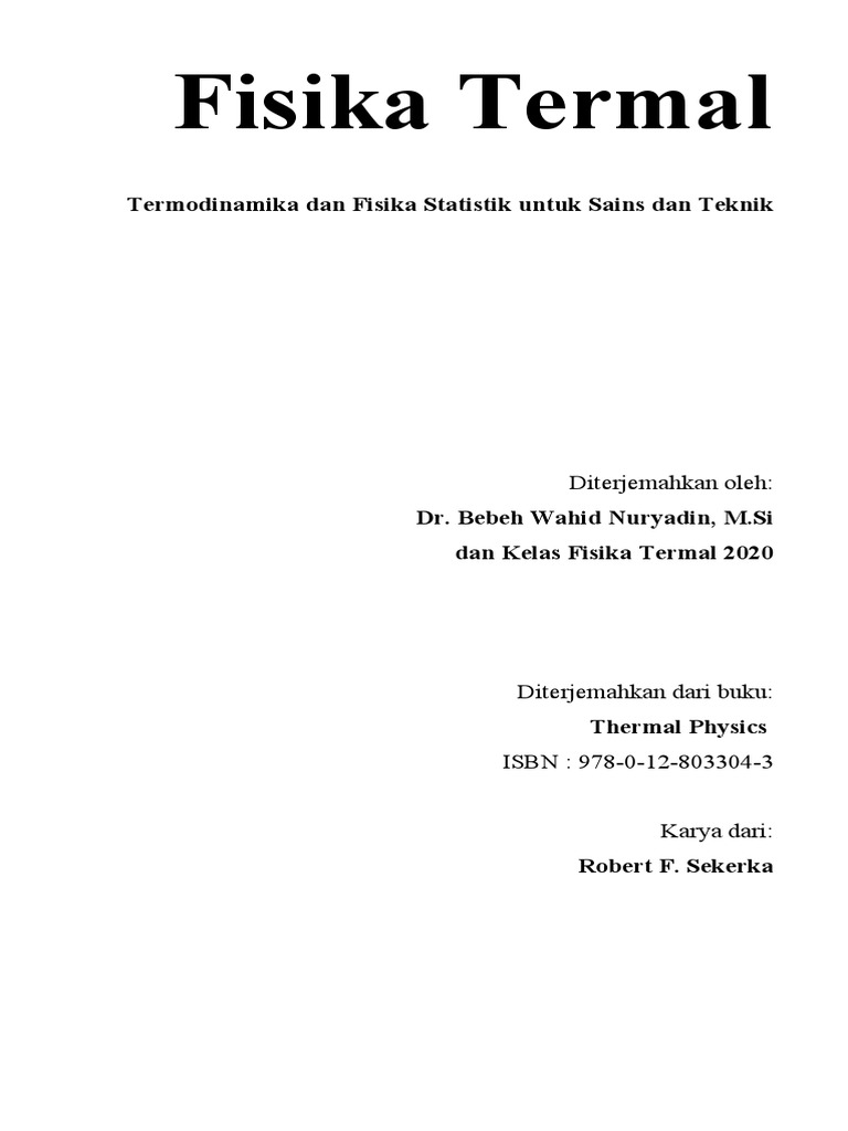 Fisika Termal Termodinamika Dan Fisika Statistik Untuk Sains Dan