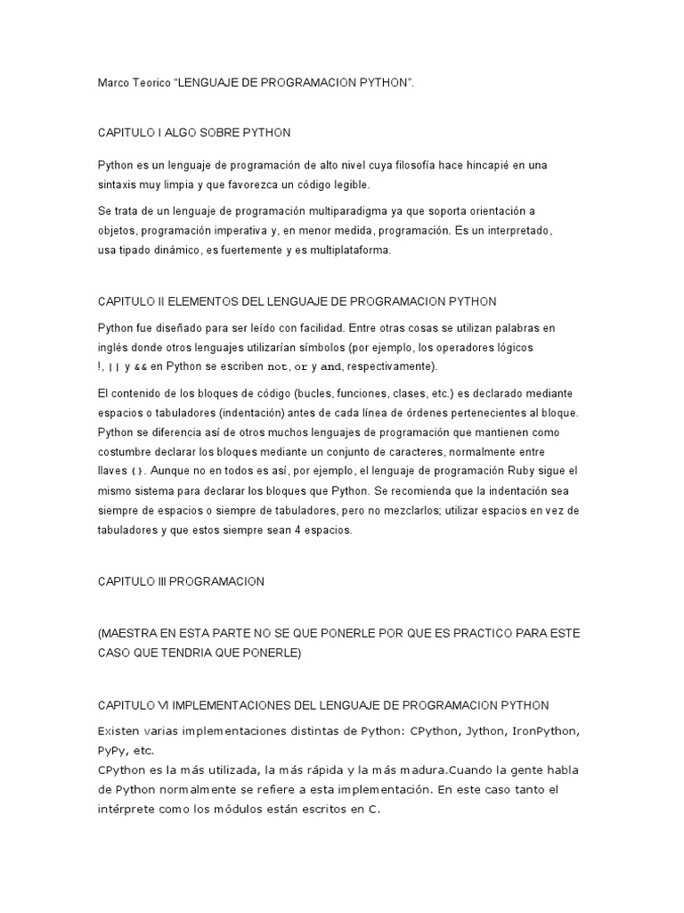 Marco Teorico | PDF | Python (lenguaje de programación) | Lenguaje de ...