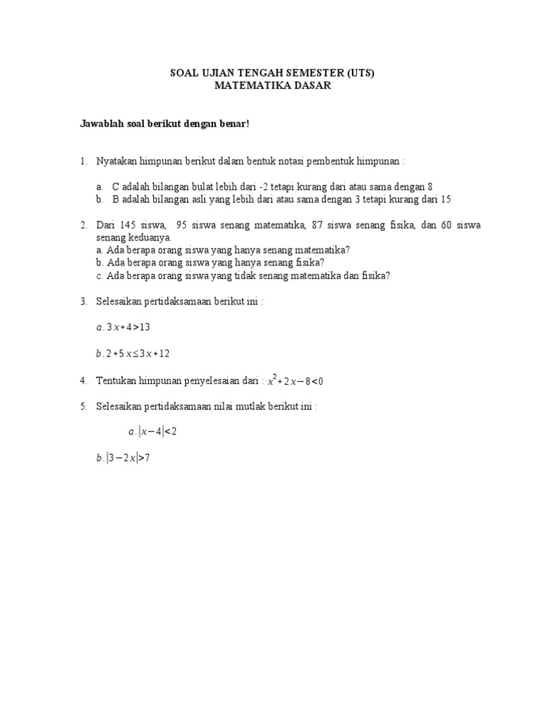Soal Matematika Dasar Pdf