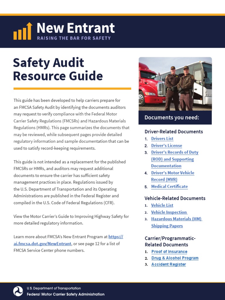 Dot New Entrant Safety Audit Guidebook Pdf Dangerous Goods Transport
