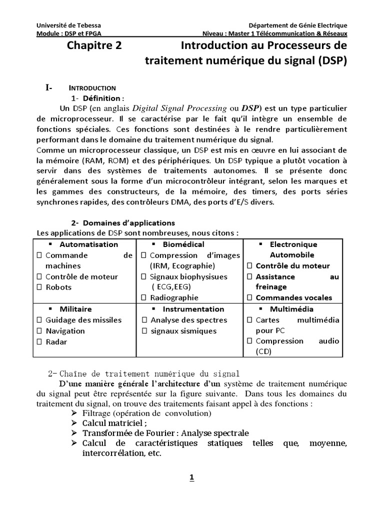 Introduction aux Processeurs DSP | PDF | Processeur de signal numérique ...