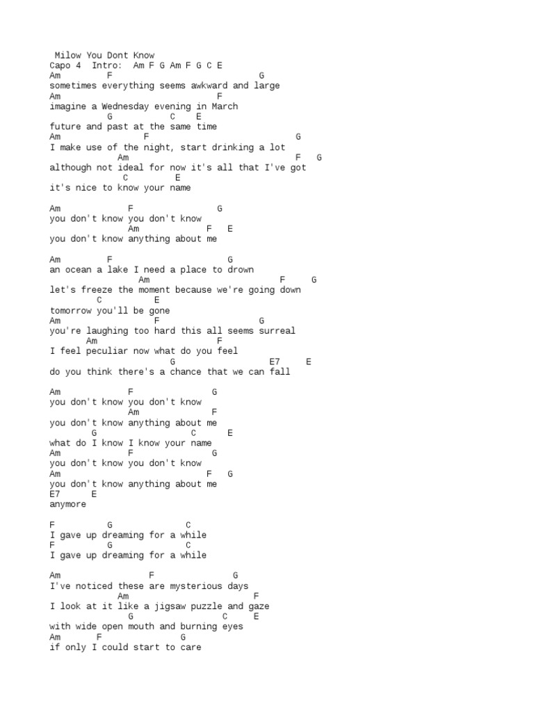 Milow You Don T Know Tab