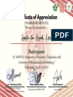 Certificate of Appreciation for Thalassemia Awareness Event Participant