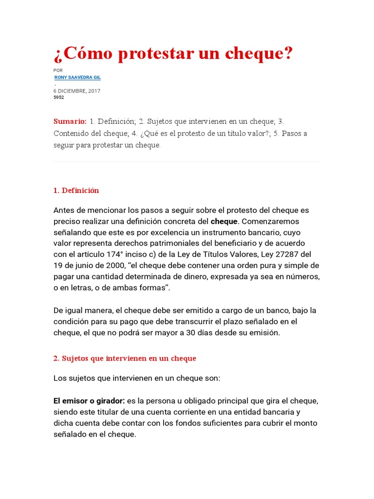 Cómo protestar un cheque: guía práctica | PDF | Cheque | Bancos