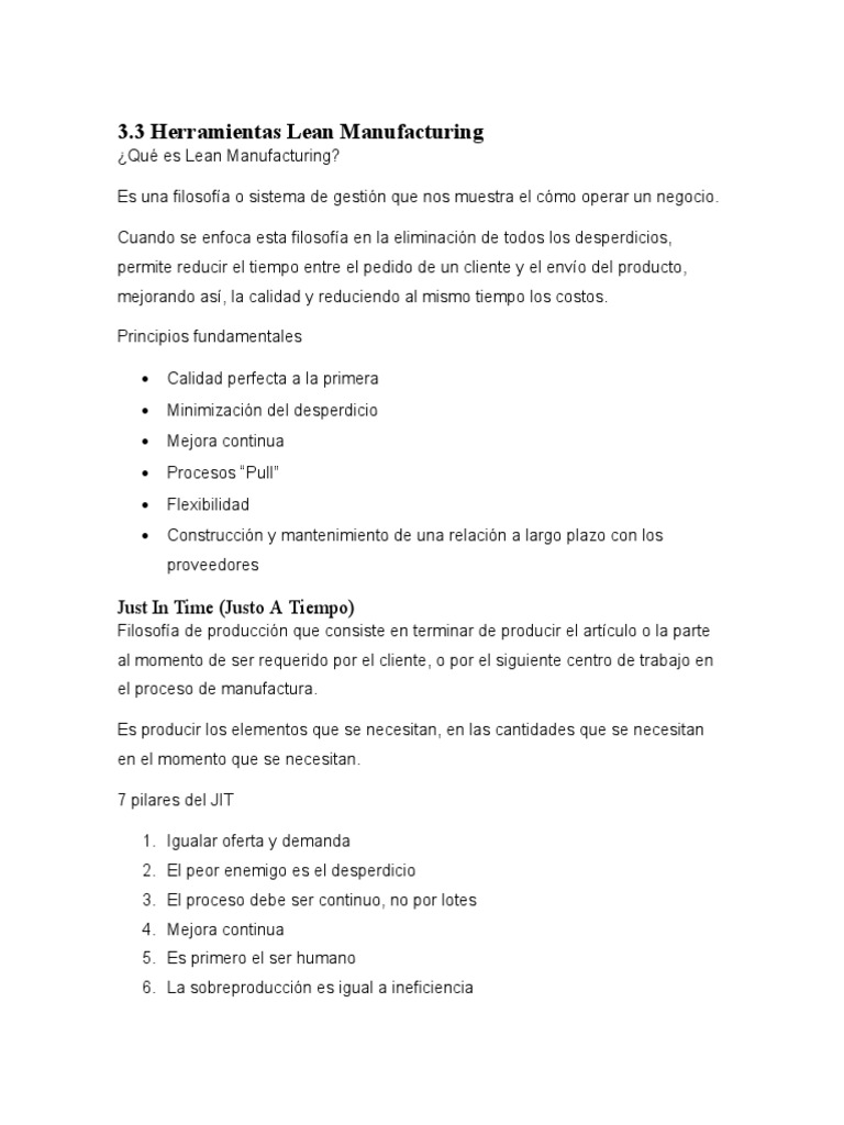 Herramientas Clave en Lean Manufacturing | PDF | Lean Manufacturing ...