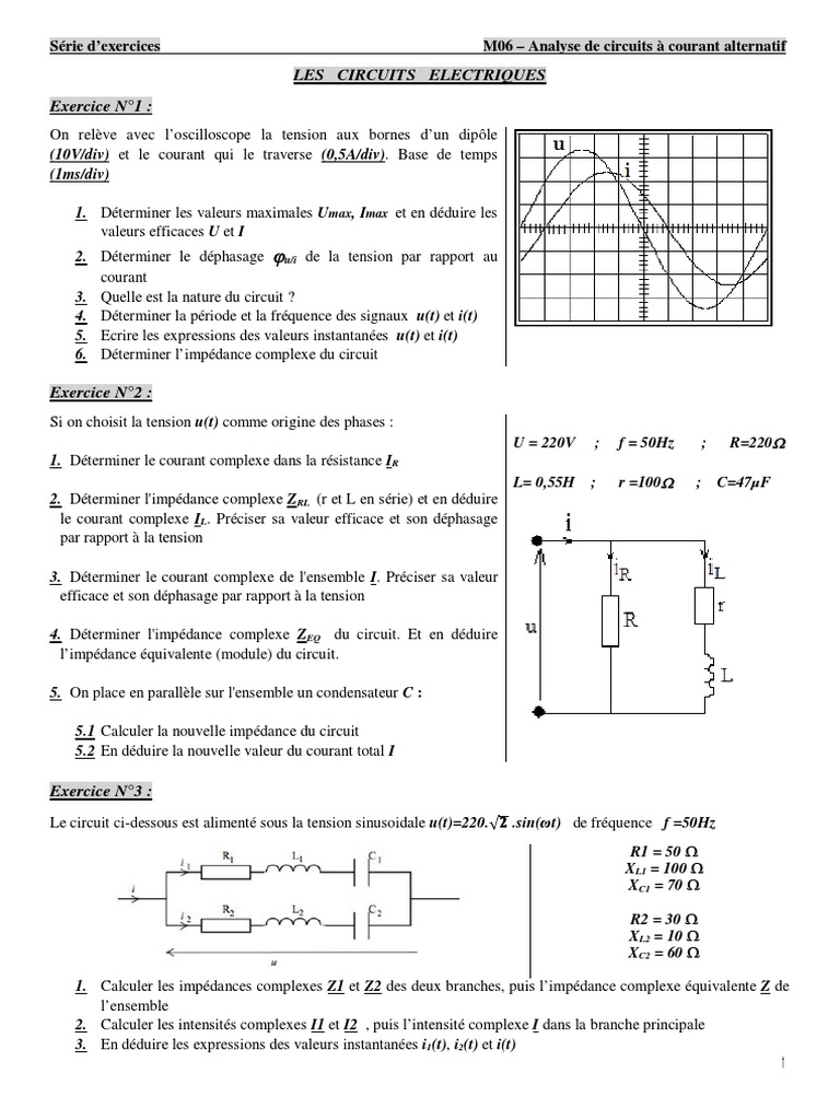 On Alimente Le Dipôle Ad Represente Sur Le Schéma Correction ESA - M06 - Série D'exercices 2017 - 2018 | PDF | Impédance (électricité) |  Puissance (physique)