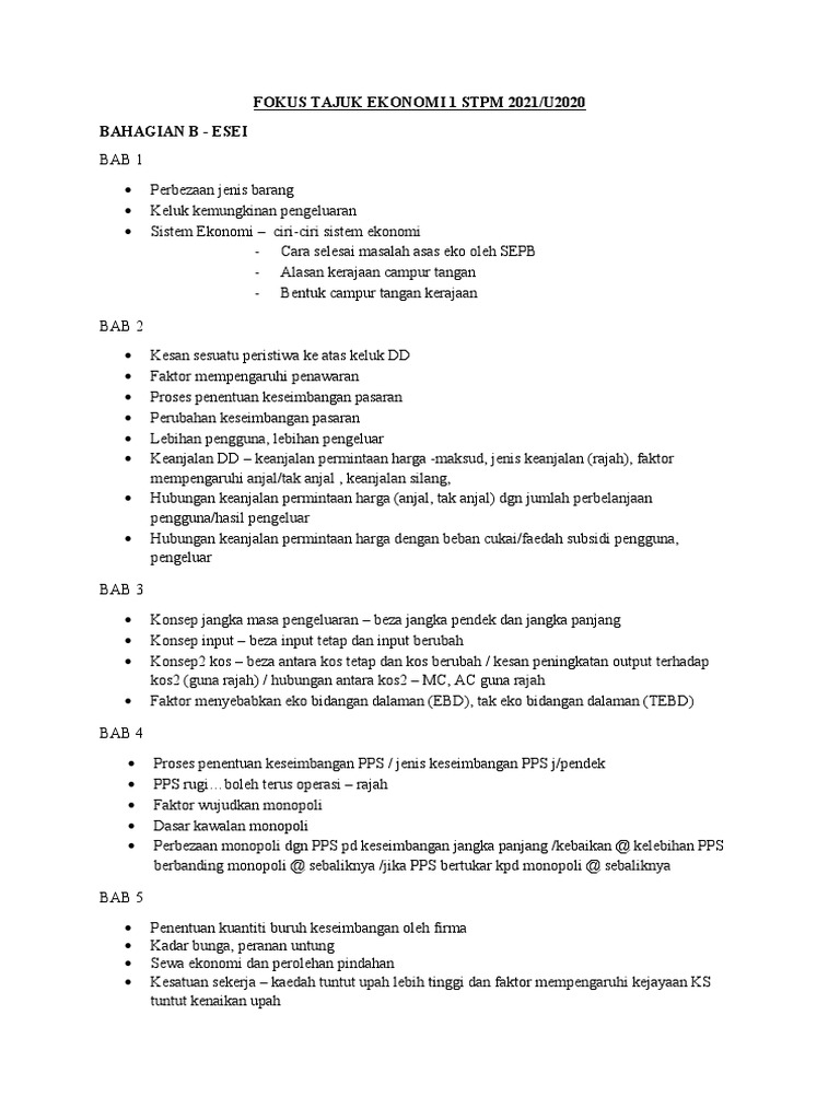 Fokus Tajuk Ekonomi 1 Stpm 2021 Pdf