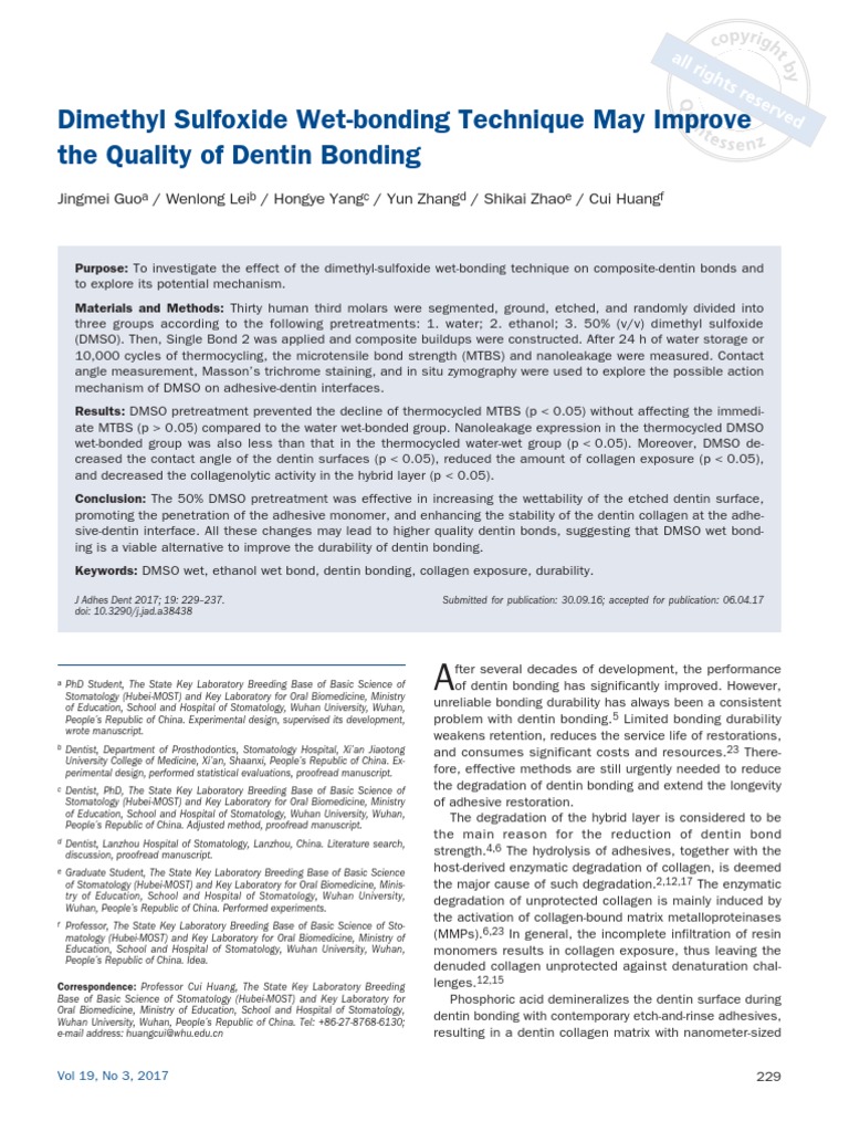 Dimethyl Sulfoxide WetBonding Technique May Improve The Quality of