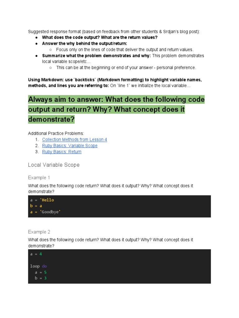 Ruby Code Output and Scope Analysis | PDF | Parameter (Computer ...