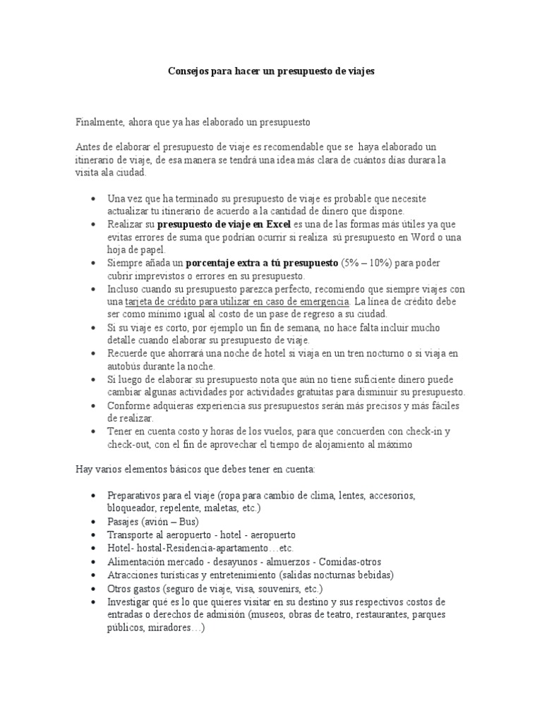 Cómo hacer un presupuesto de viaje en Excel | PDF | Hotel | Presupuesto