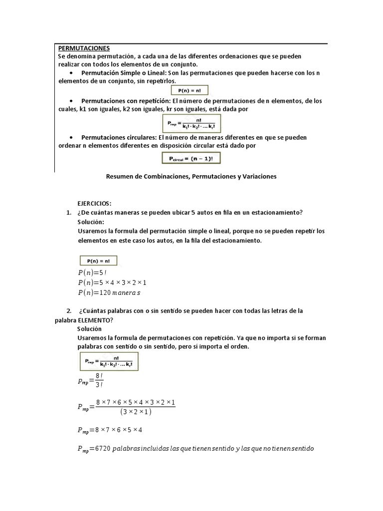 Permutaciones y Combinaciones Resueltas | PDF | Permutación | Enseñanza ...