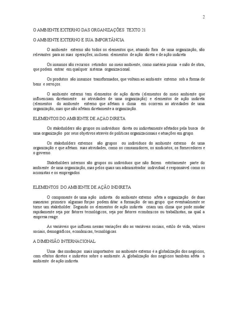 Elementos do Ambiente Externo Organizacional | PDF | Ambiente natural ...