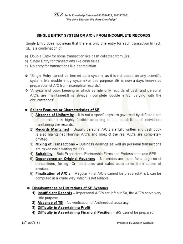Characteristics of Single Entry System | PDF | Income Statement ...