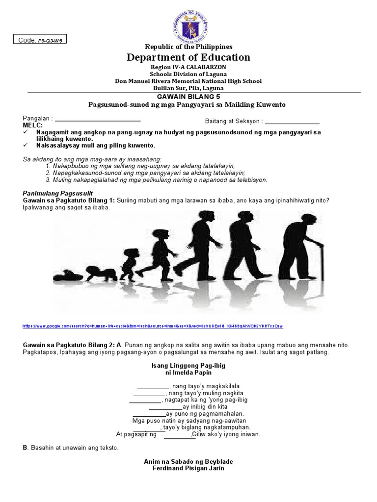 Filipino 9 Activity Sheets Week5 Q3 Pdf