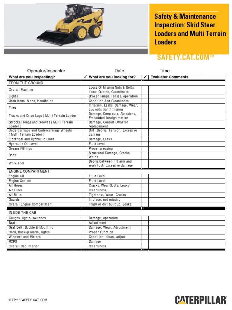 Safety & Maintenance Checklist SkidSteer Loaders and MultiTerrain
