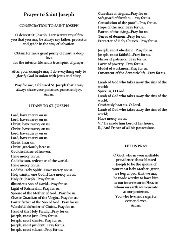 Prayer To Saint Joseph Pdf Christian Prayer Mercy