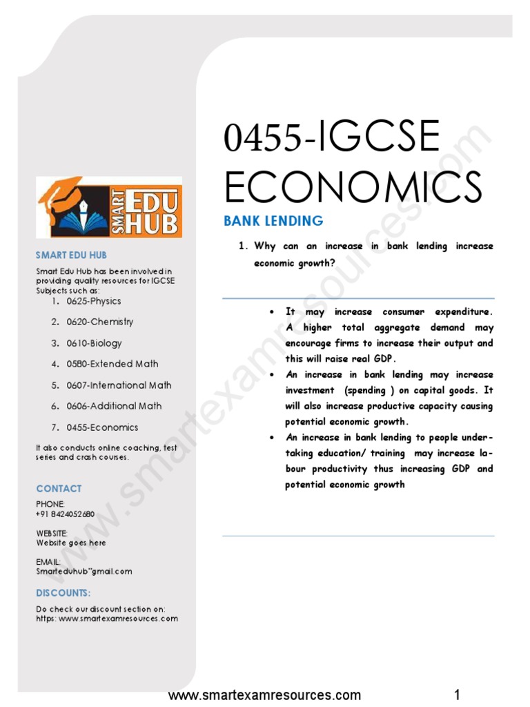 IGCSE Economcis Increase in Bank Lending Can Increase Economic Growth