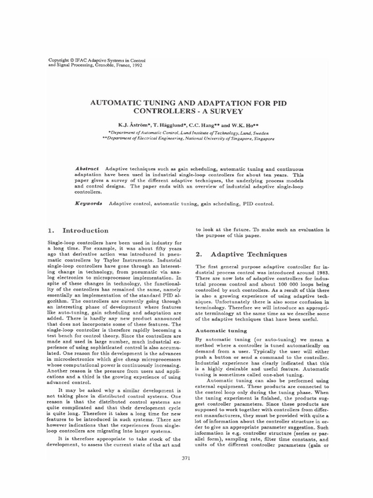 Automatic Tuning and Adaptation For Pid Controllers-A Survey | PDF ...