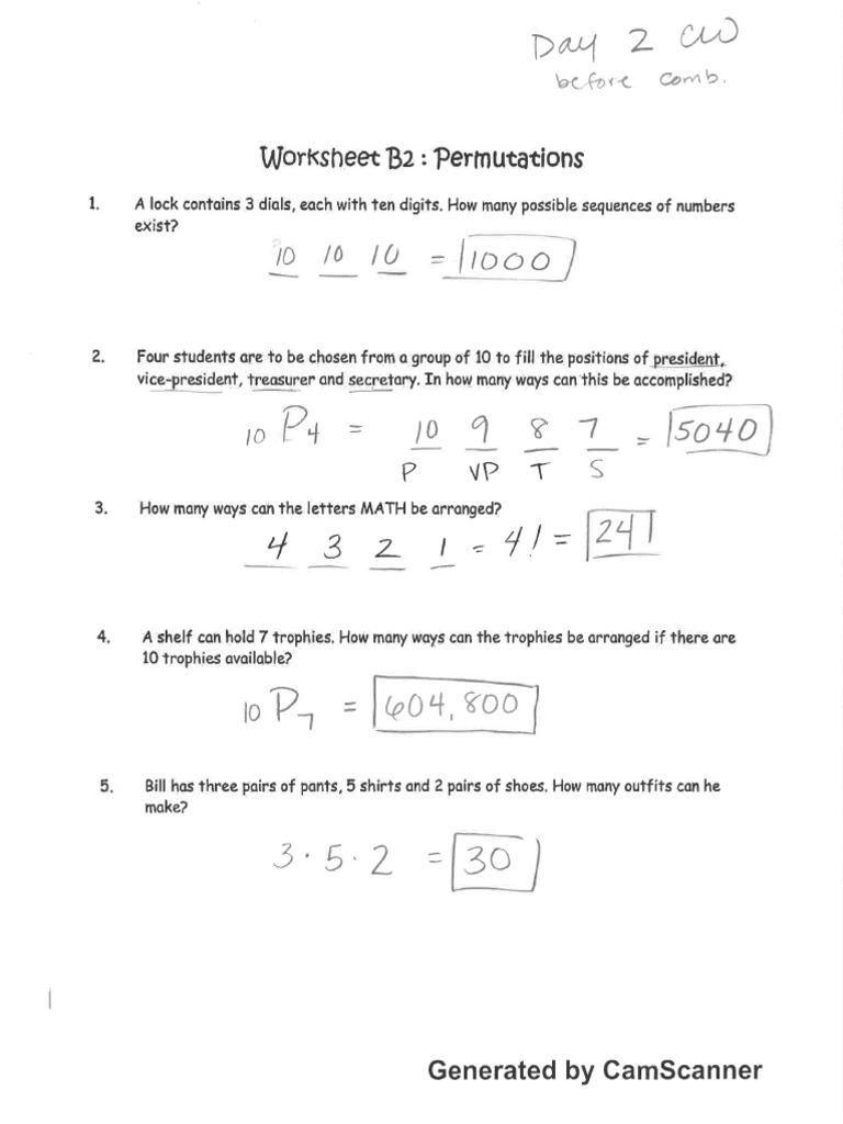 Day 2 - Permutations and Combinations Extra Practice | PDF
