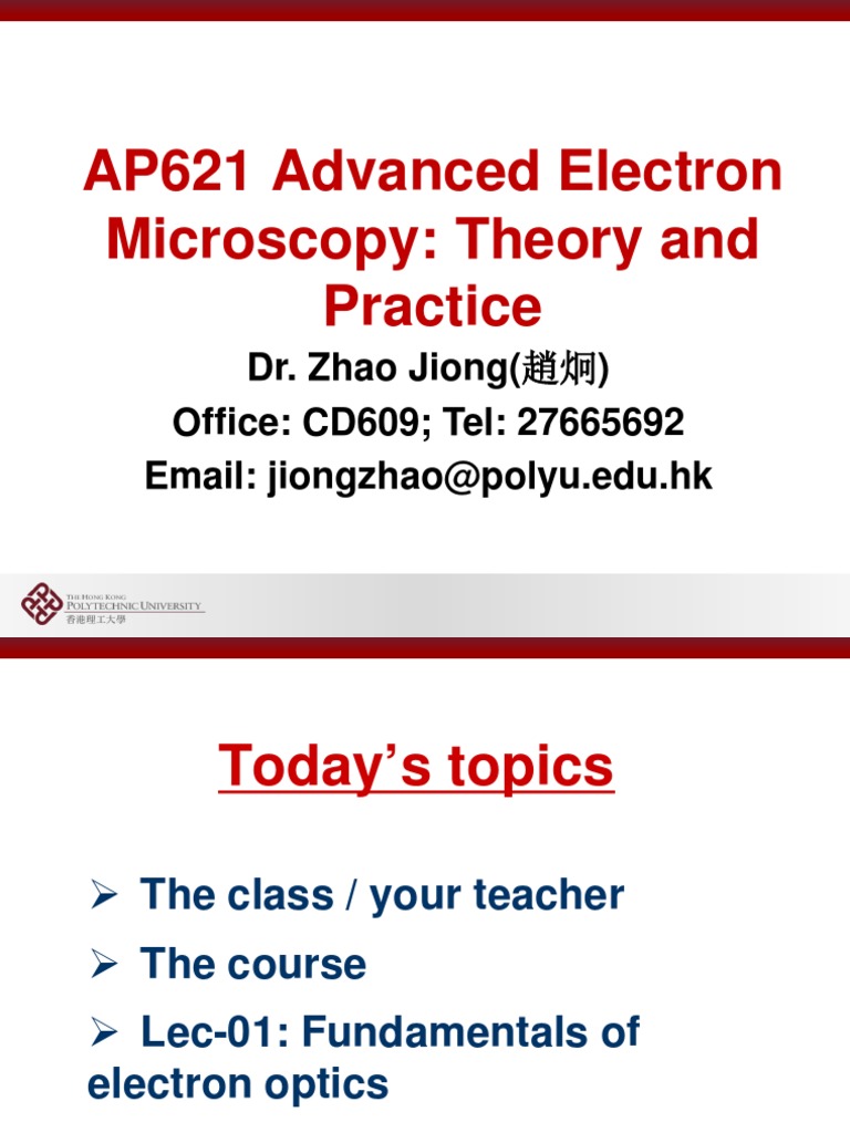 AP621Lect01Basic Electron Optics PDF Transmission Electron