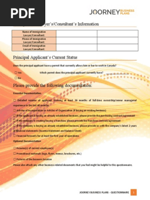 English Business Plan Questionnaire