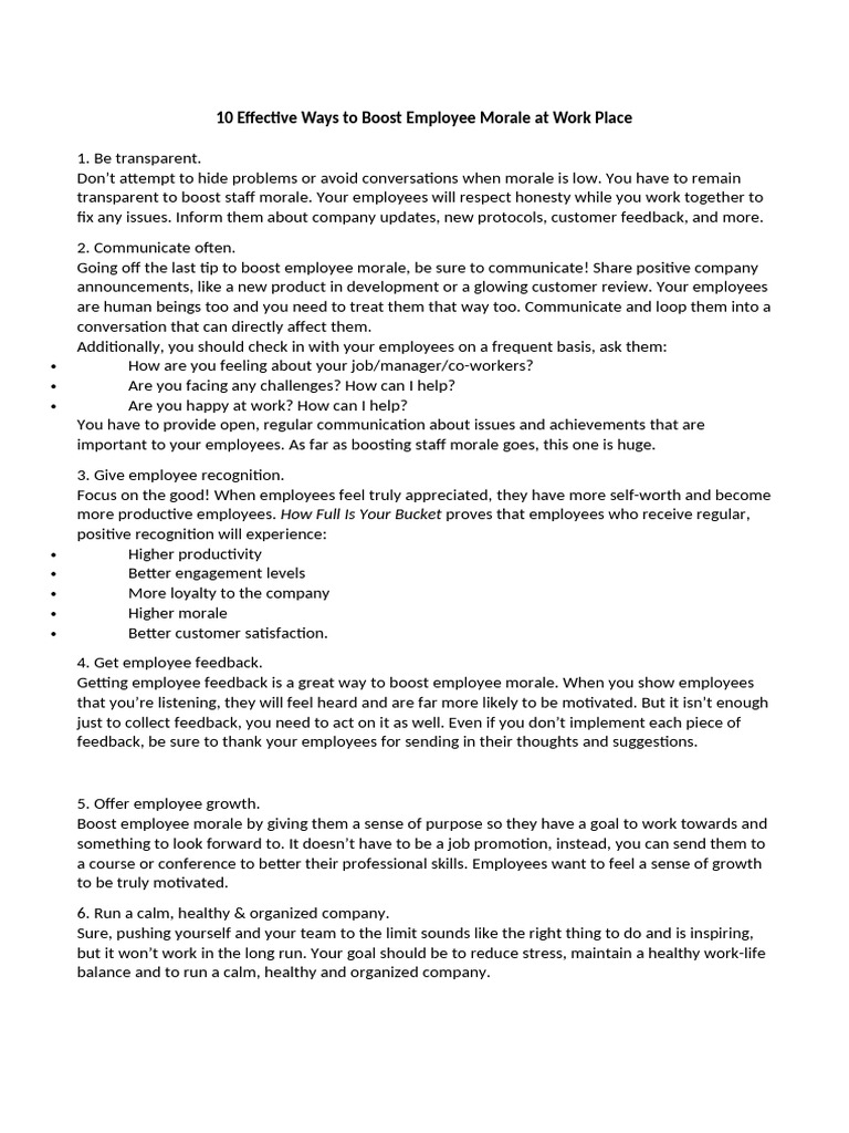 10 Effective Ways To Boost Employee Morale at Work Place | PDF ...