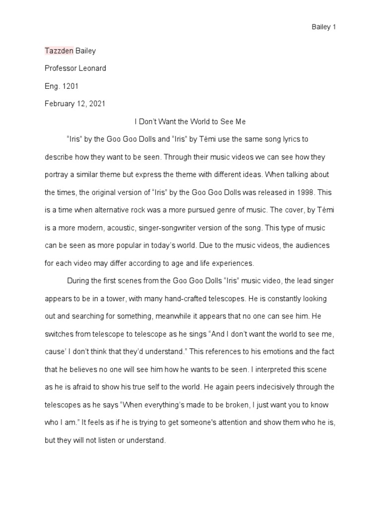 Iris Music Video Analysis PDF Entertainment (General)