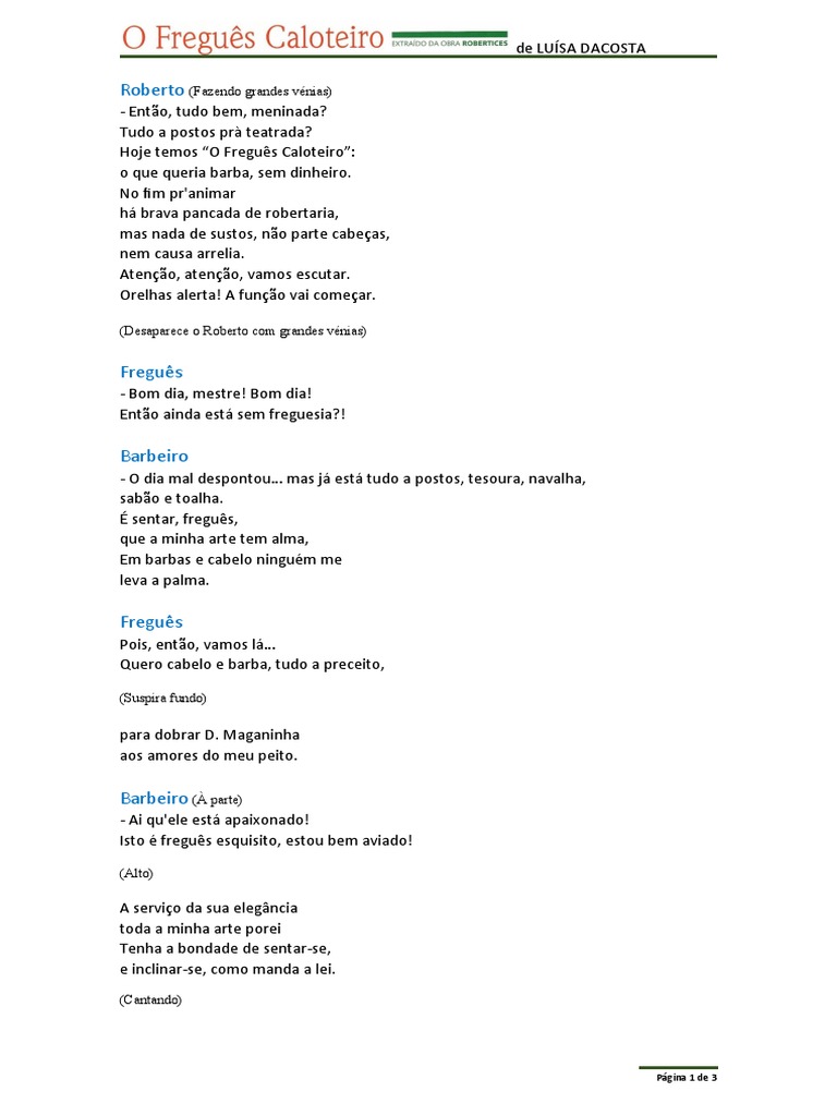 O Freguês Caloteiro - Luísa Dacosta | PDF | Cabeleireiro