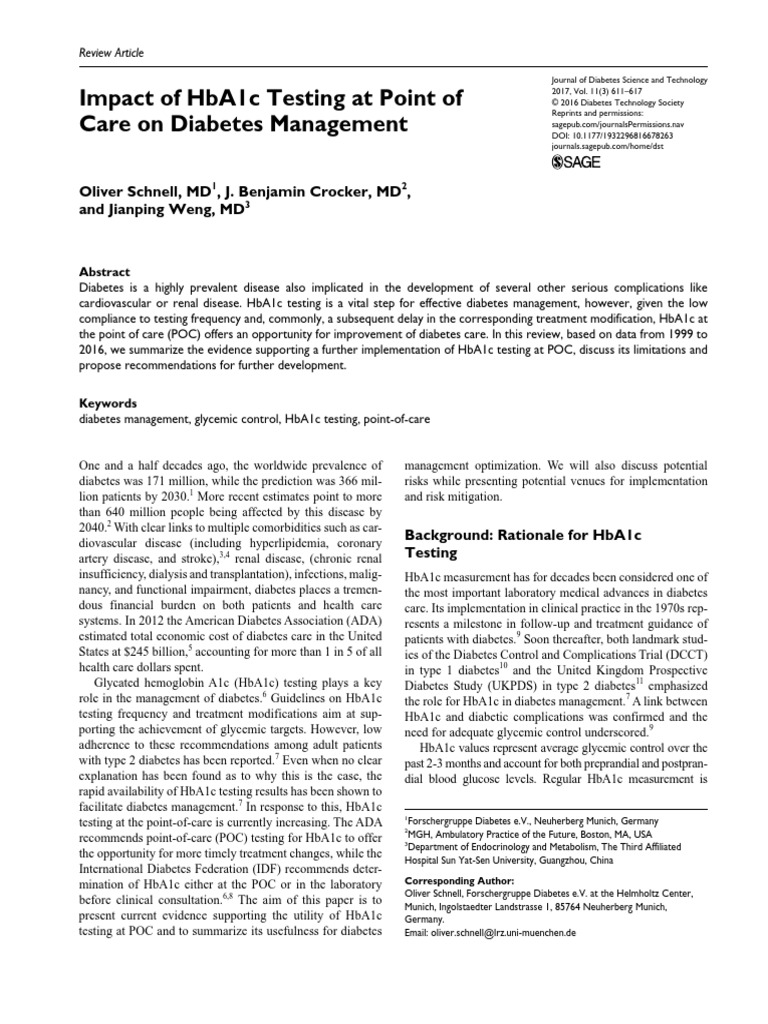 Impact of Hba1C Testing at Point of Care On Diabetes Management | PDF ...