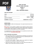 Grey College English Home Language Grade 12 Task 7 Oral: Prepared Speech