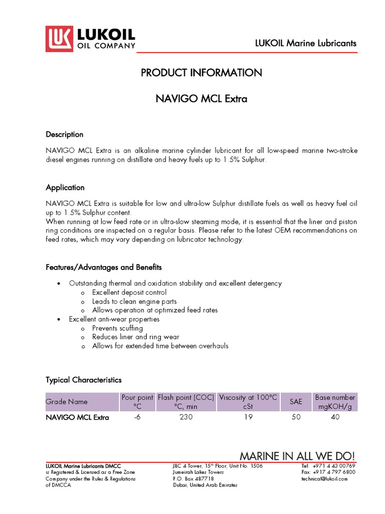 Product Information Sheet for NAVIGO MCL Extra Marine Cylinder ...