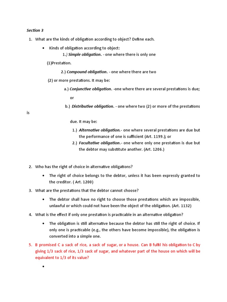 GQ 2.0 - Alternative and Facultative Obligations | PDF | Indemnity ...