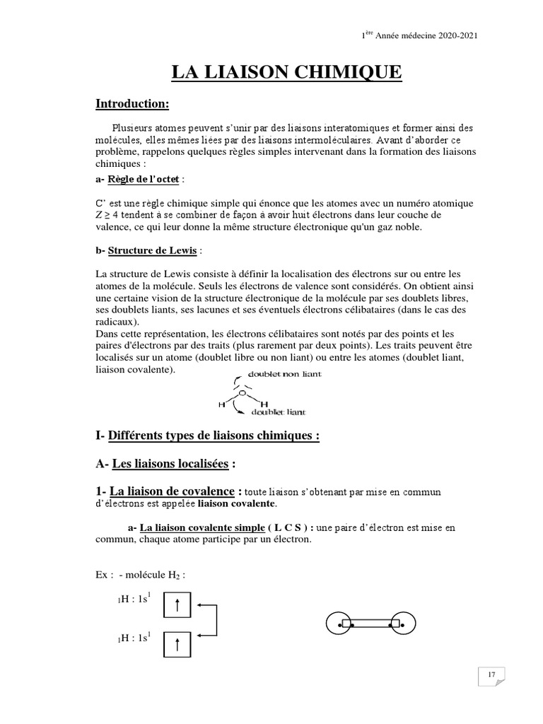 Sur Un Même Schéma Liason Covalente Hydrogène Van Der Walls 06-La Liaison Chimique 2020-2021 | PDF | Liaison chimique | Liaison  covalente