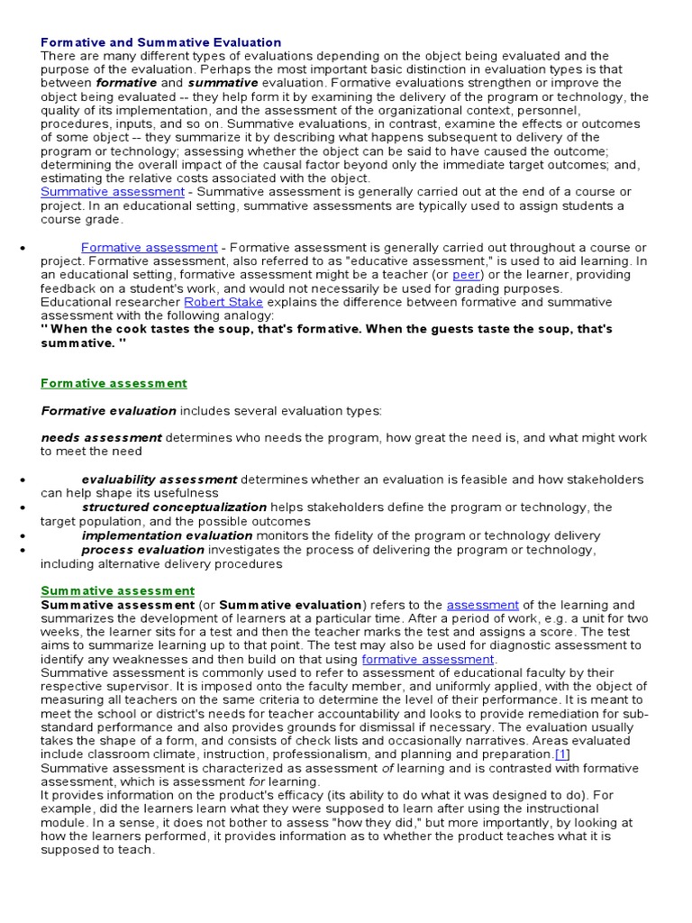 Formative vs. Summative Evaluation Guide | PDF | Educational Assessment ...