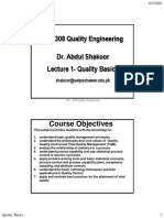 ME-308 Quality Engineering Dr. Abdul Shakoor Lecture 1 - Quality Basics