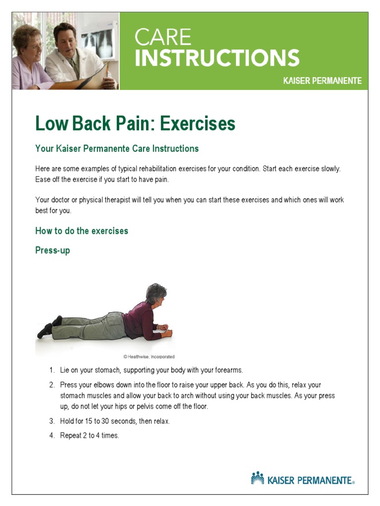 Low Back Pain Exercises Your Kaiser Permanente Care Instructions