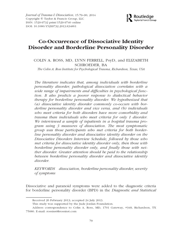 Co Occurrence Of Dissociative Identity Disorder And Borderline