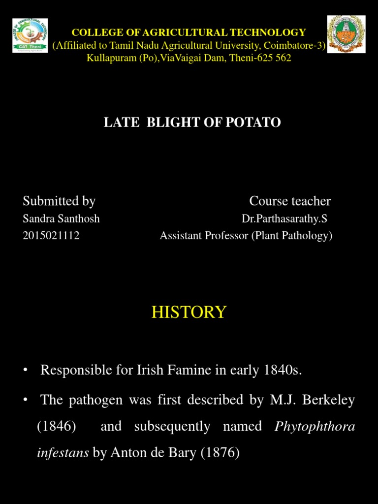 Late Blight of Potato PDF Plants Branches Of Botany
