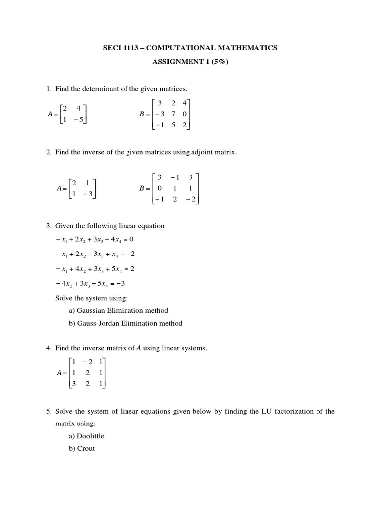 Seci 1113 Assignment 1 | PDF | Matrix (Mathematics) | System Of Linear ...