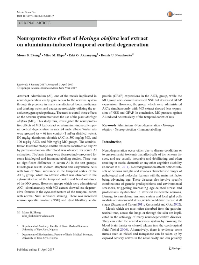Neuroprotective Effects of Moringa Oleifera Leaf Extract | PDF ...