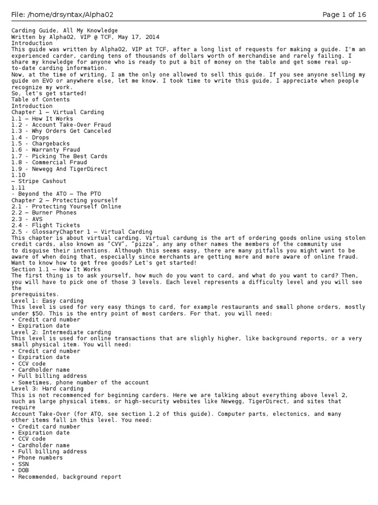 Alpha02 - University of Carding Guide | PDF