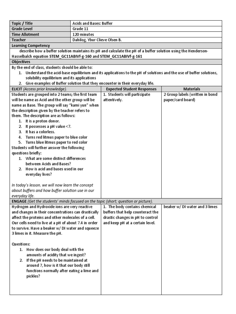 Grade 11 Buffer Solutions Lesson | PDF | Buffer Solution | Ph