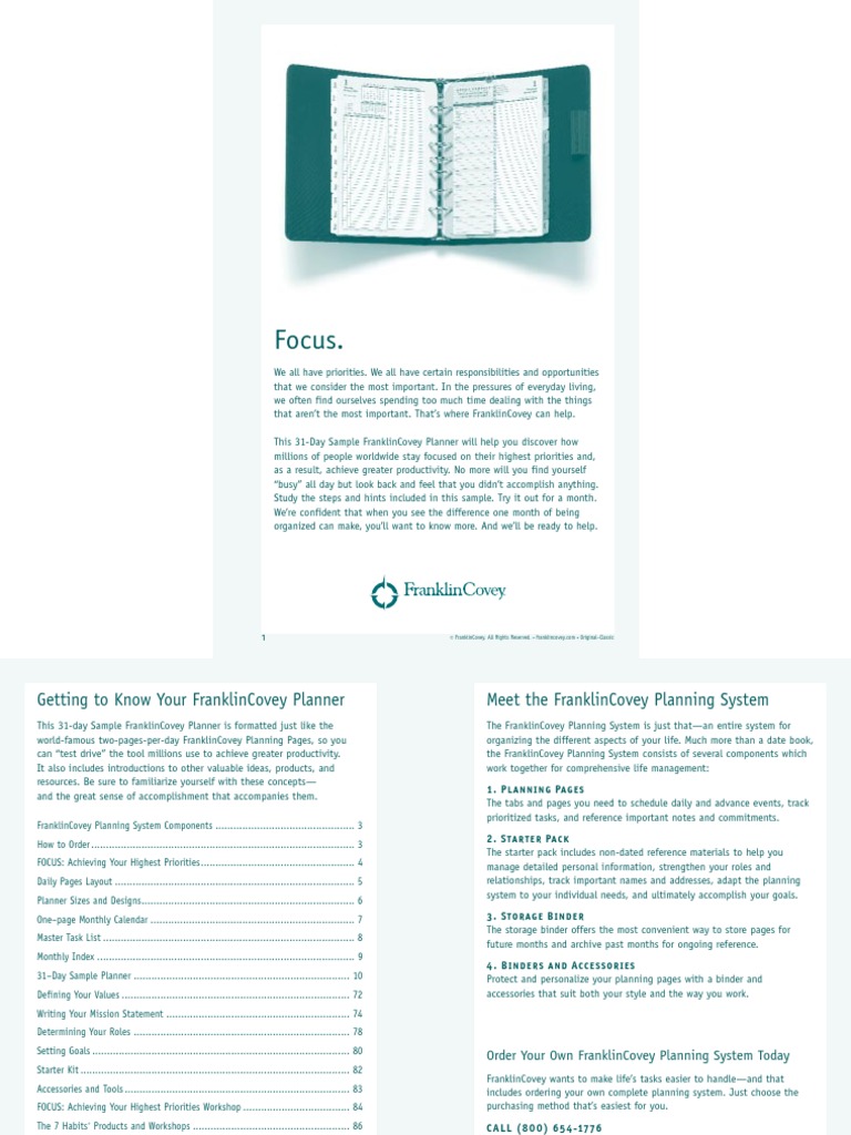 Franklin Covey Sample Planner Time Management Professional Skills