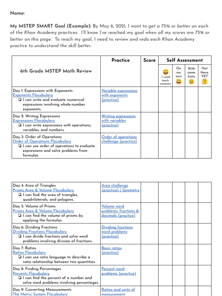 Mstep Student Review PDF Area Ratio