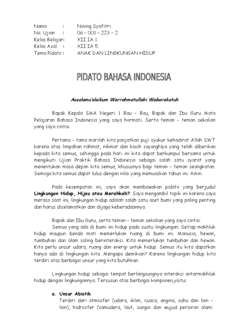 Pidato Lingkungan Hidup