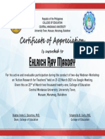 Philippines College of Education Certificate for Teacher Workshop Participation